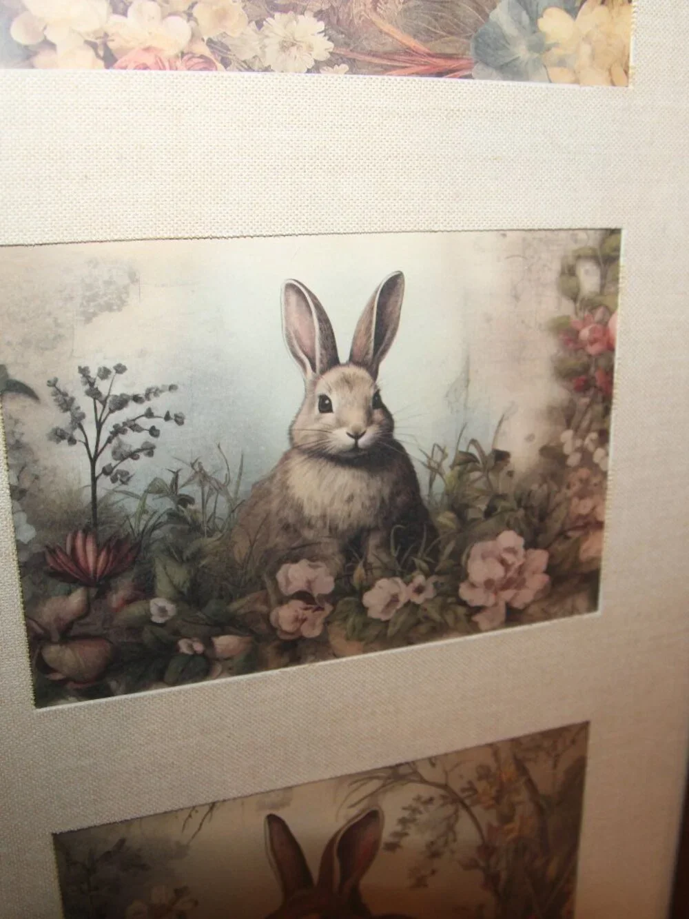 French Country Rustic Farmhouse Framed Woodland Bunny Rabbit Trio Wall Decor